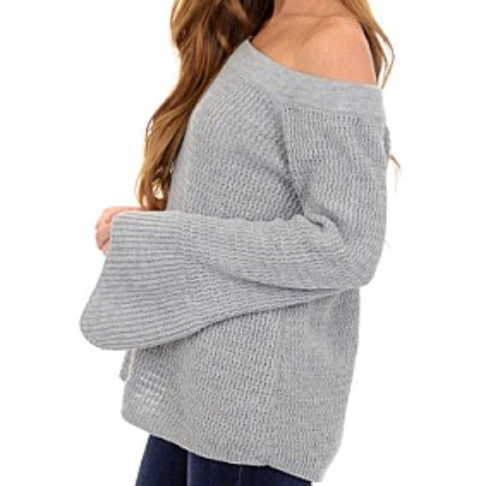 LAST 2"FIONA" GRAY OFF SHOULDER SWEATER - Picture 3 of 4